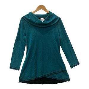 Parsley & Sage Sweater Women M Teal Blue Asymmetrical Stretch Knit Tunic